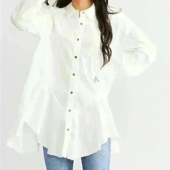 Free People We The Free Freya poplin tunic size L in coral bright relaxed fit . - Picture 10 of 11